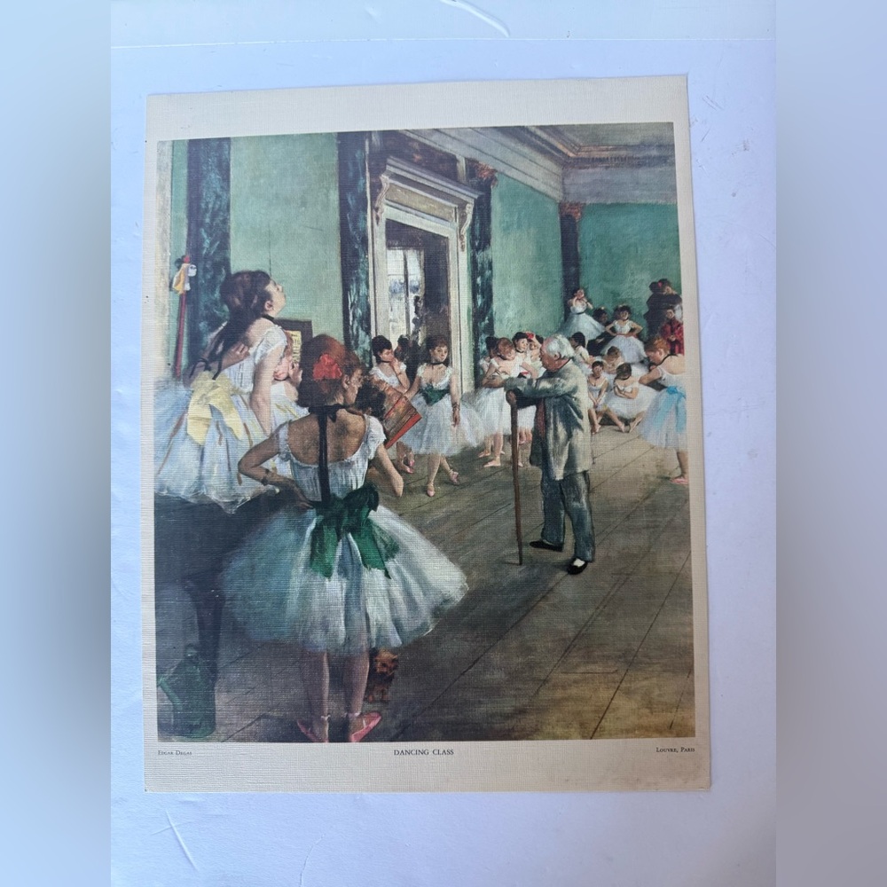 The image depicts Edgar Degas's famous painting, "The Dance Class"